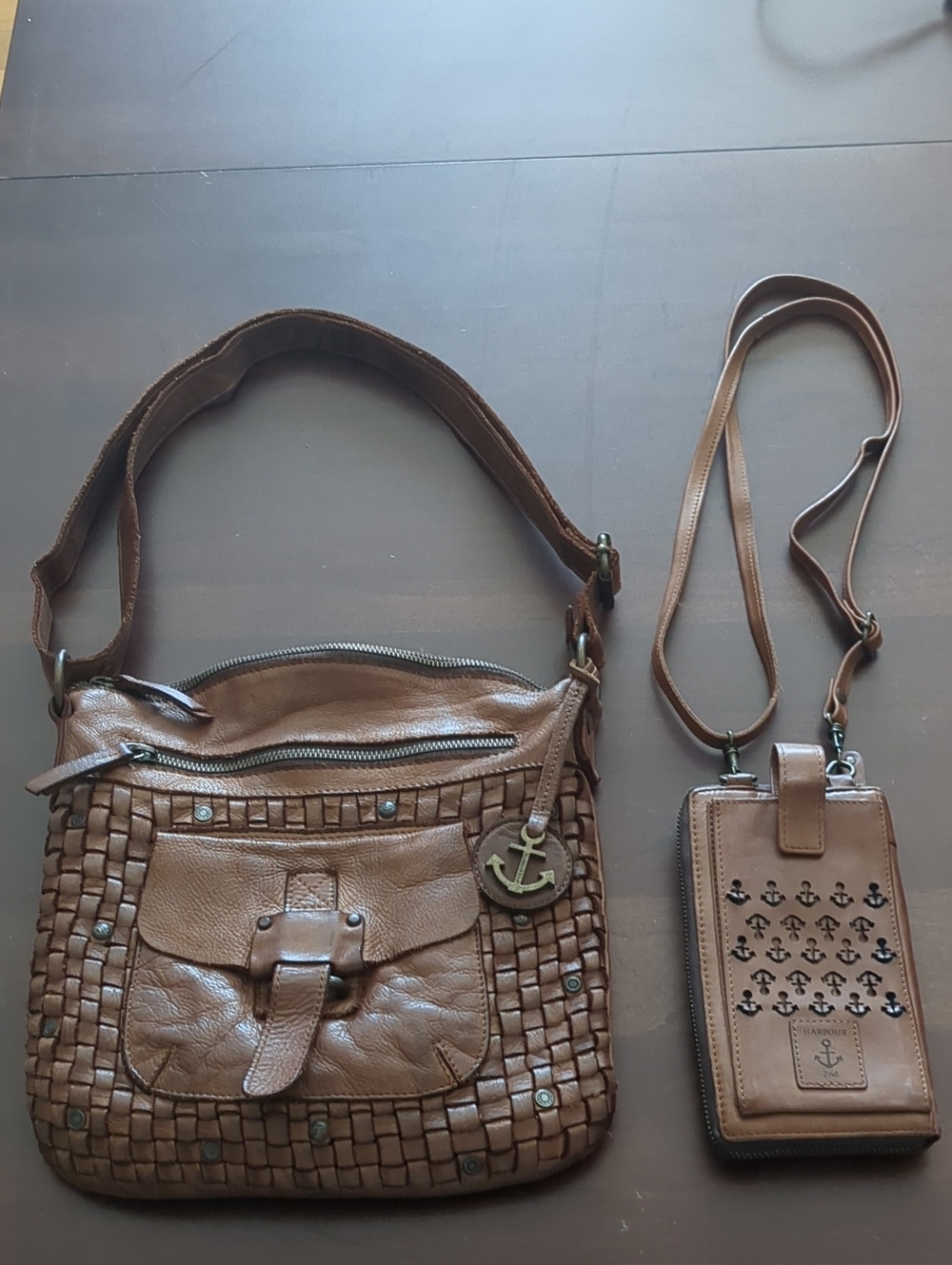Brown Woven Leather Crossbody Bag with Matching Wallet By Harbour 2nd
